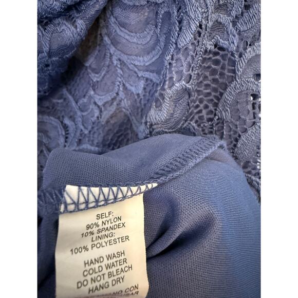 Ambiance Medium Blue Lace Off the Shoulder Flutter Sleeve Midi dress size Medium - Picture 5 of 6